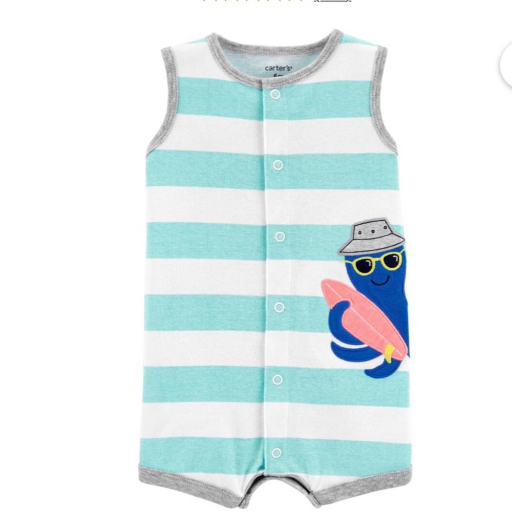 NWT Carter’s Striped Romper with Octopus Surfer